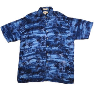 3/$20 Campia Moda Blue Palm Tree Print Button-Up Shirt